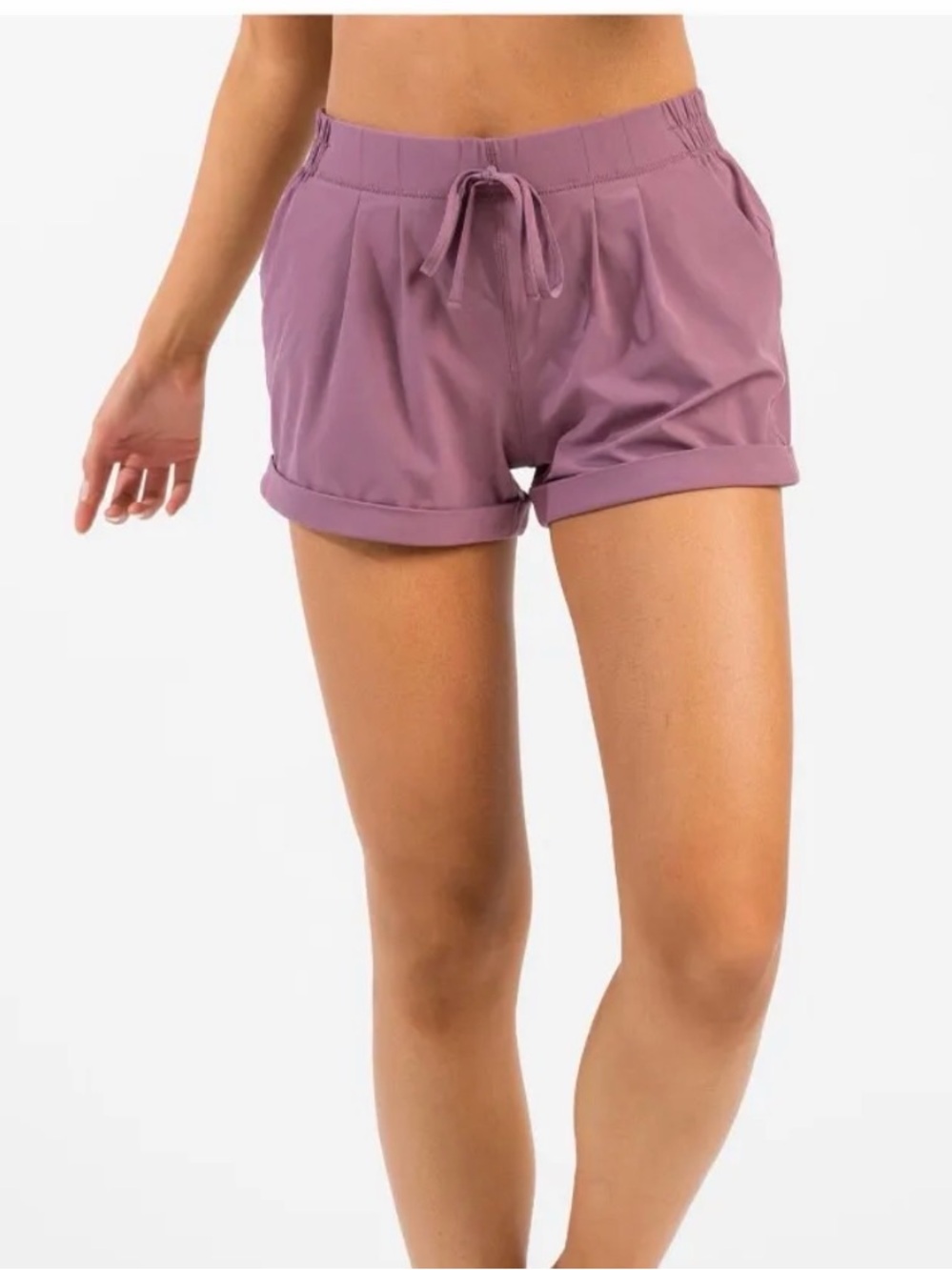 ZYIA Mauve Athletic Drawstring Roll-Hem Shorts